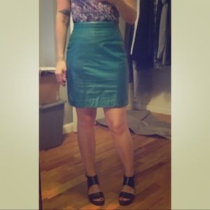 Vintage teal leather pencil skirt